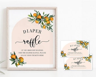 8x10 Diaper Raffle Sign, A Little Cutie is on the Way Baby Shower Decor, Arch Orange Citrus Little Cutie Diaper Raffle Sign Instant Download