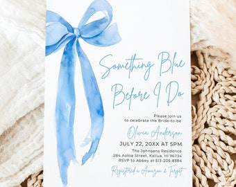 Something Blue Before I Do Bridal Shower Invitation She's Tying the Knot Bridal Shower Invitation Coquette Blue Bow Bridal Shower Invite TK2