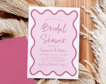 Pink Wavy Bridal Shower Invitation Template (Digital Download)