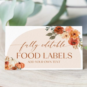 Herbst Baby Shower Food Labels, Arch Burnt Orange Herbst Kürbis Food Tent Karten, Kürbis gefaltete Food Karten Herbst Food Tags, Herbst Tischkarte F4