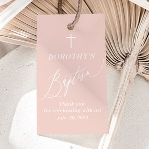 Dusty Pink Baptism Favor Tag Template, White Cross Blush Pink Christening Thank You Tags, Printable First Communion Gift Tags, Girl Baptism