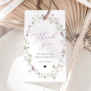 Wildflower Bridal Shower Favor Tag Template, Editable Meadow Garden Floral Gift Tags, Purple Wildflower Thank You Tag, Wildflower Shower W8