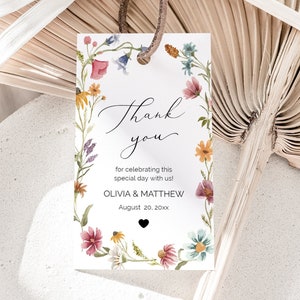 Wildflower Wedding Favor Tags, Red Wildflower Thank You Tag Template, Floral Wedding Gift Tag, Printable Wedding Favors Instant Download W12