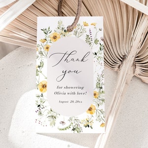 Wildflower Bridal Shower Favor Tag Template, Editable Meadow Garden Floral Gift Tags, Yellow Wildflower Thank You Tag, Wildflower Shower W3