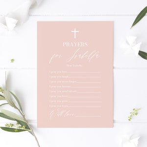 Altrosa Taufe Gebet Karte Vorlage, Blush Pink Gebete für Baby Karten, Kreuz Rosa Taufgebet Wünsche, Rosa Mädchen Taufe Dekor