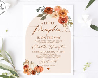 Fall Baby Shower Invitation Arch Burnt Orange Autumn Pumpkin Baby Shower Invitation A Little Pumpkin Is On The Way Baby Shower Invitation F4