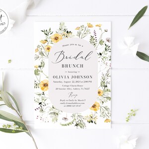 Wildblumen Braut Brunch Einladung Vorlage, Gelbe Wildblumen Grün Braut Brunch einladen, Wiese Braut Brunch Garten Braut Brunch W3