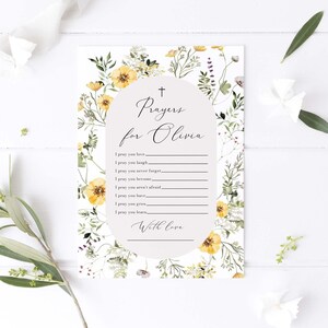 Wildflower Baptism Prayer Card, Prayers for Baby Card, Yellow Floral Greenery Christening Prayer Wishes, Baptism Prayer, Enchanted Garden W3