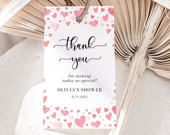 Love is in the air Bridal Shower Favor Tag Template, Bridal Shower Gift Tag, Valentines Theme Love Heart Pink Valentine Thank You Favor Tags