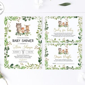 Wald-Baby-Dusche-Einladung, grüne Junge-Baby-Dusche-Einladung, junge Waldtiere-Baby-Dusche-Einladung, geschlechtsneutrale Wald-Dusche