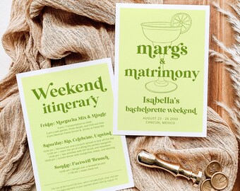 Margs and Matrimony Bachelorette Weekend Itinerary, Margaritas and Matrimony Bachelorette Weekend Invitation Schedule Bach Weekend Itinerary