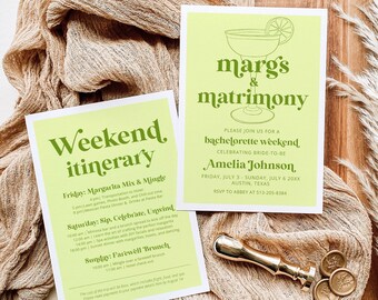 Margs and Matrimony Bachelorette Weekend Itinerary, Margaritas and Matrimony Bachelorette Weekend Invitation Schedule Bach Weekend Itinerary