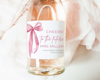 Pink Bow Champagne Label: Bridal Shower Wine Labels (Digital Download) TK1