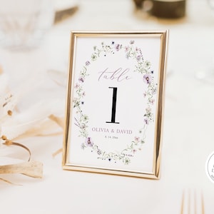 Wildflower Wedding Table Number Template, Purple Wildflower Table Number Cards Wildflower Wedding Table Decor Floral Table Number Sign W6
