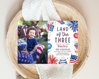Patriotic 3rd Birthday Invitation: Land of the Three, July 4th (Digital Download)  LF1