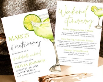 Margs and Matrimony Bachelorette Weekend Itinerary, Margaritas and Matrimony Bachelorette Weekend Invitation Schedule Bach Weekend Itinerary