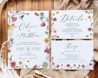 Paquet d’invitations de mariage de fleurs sauvages, suite d’invitations de mariage de fleurs sauvages, ensemble d’invitations de mariage de fleurs sauvages, mariage Boho printemps-été W12