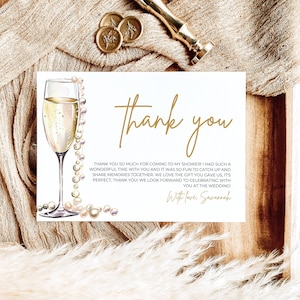 Parels en Prosecco dank u kaartsjabloon, afdrukbare parels en Prosecco bruids douche dank u kaart, parels & Prosecco bruids douche PP2