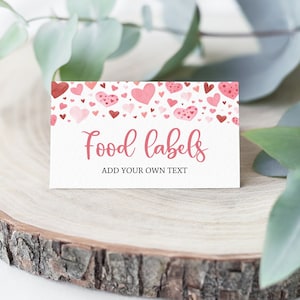 Tente de nourriture modifiable pour la Saint-Valentin, étiquettes de nourriture coeurs roses et rouges, cartes de nourriture pliées Little Sweetheart, étiquettes de nourriture coeurs, marque-place de la Saint-Valentin V1