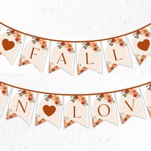 Fall in Love Bridal Shower Banner Template, Arch Boho Fall Pumpkin Bridal Shower Bunting Banner, Editable Autumn Bridal Shower Banner F1