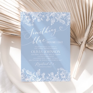Something Blue Before I do Bridal Shower Invitation Template, Vintage Botanical Bridal Shower Invite, Wildflower Dusty Blue Floral Shower B4