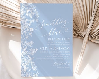 Something Blue Before I do Bridal Shower Invitation Template, Vintage Botanical Bridal Shower Invite, Wildflower Dusty Blue Floral Shower B4