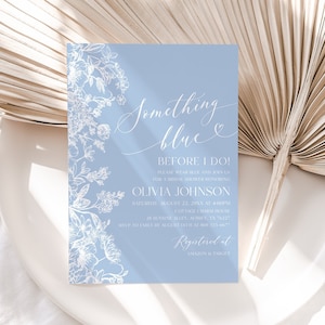 Something Blue Before I do Bridal Shower Invitation Template, Vintage Botanical Bridal Shower Invite, Wildflower Dusty Blue Floral Shower B4