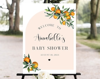 Arch Little Cutie Baby Shower Welcome Sign Template, Orange Clementine Baby Shower Poster, Gender Neutral Little Cutie is on the Way Decor