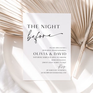 Rehearsal Dinner Invitation, Editable Minimal Wedding Rehearsal Dinner Invitation Template, The Night Before Modern Wedding Rehearsal Invite