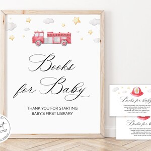 Livres de camion de pompier pour signe de bébé, livres imprimables de pompier pour signe de bébé, douche de bébé de garçon, livres de pompier pour le signe de douche de bébé de carte de bébé