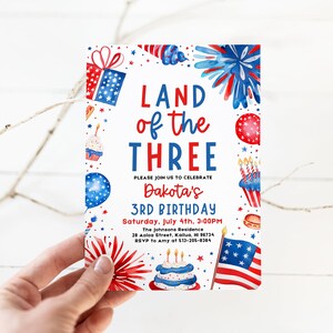 Land of the Three Birthday Invitation: Patriotic 3rd Birthday (Digital Download)