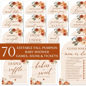 Editable Fall Pumpkin Baby Shower Game Bundle, Arch Burnt Orange Autumn Pumpkin Baby Shower Games, Little Pumpkin Baby Shower Game Bundle F4