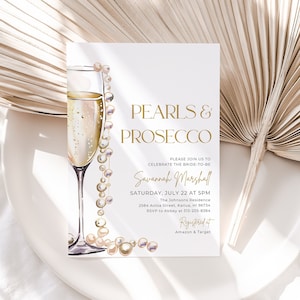 Pearls and Prosecco Bridal Shower Invitation Template, Printable Minimalist Pearl Bridal Shower Invite, Pearls & Prosecco Wedding Shower PP2