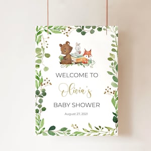 Editable Book Themed Baby Shower Welcome Sign, Storybook Baby Shower Welcome Sign, Book Greenery Gender Neutral Baby Shower Welcome Poster