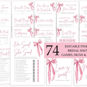 She's Tying the Knot Bridal Shower Games, Pink Bow Bridal Shower Game Bundle, Printable Coquette Pink Ribbon Bridal Party Games Package TK1