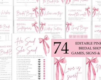 She&#39;s Tying the Knot Bridal Shower Games, Pink Bow Bridal Shower Game Bundle, Printable Coquette Pink Ribbon Bridal Party Games Package TK1