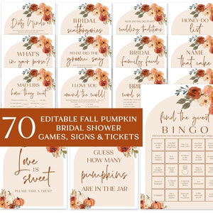 Editable Fall Bridal Shower Games, Boho Fall Pumpkin Bridal Shower Game Bundle, Printable Burnt Orange Autumn Bridal Party Games Package F1