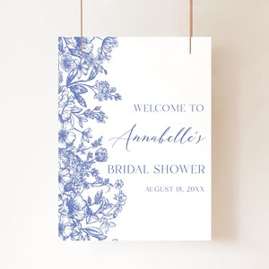 Blue Floral Bridal Shower Welcome Sign Template Blue Vintage Botanical Bridal Party Welcome Poster Something Blue Before I Do Bridal Sign B3