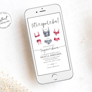 Digital Lingerie Shower Invitation, Let Spoil Her Lingerie Bridal Shower, Electronic Lingerie Party Invite Red Bachelorette Party Evite L2