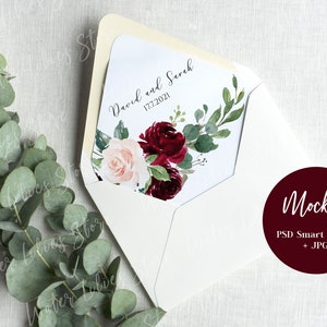 Maqueta de invitación de forro de sobre, sobre de eucalipto, maqueta de sobre de boda, maquetas, stock con estilo para Instagram, maqueta de papelería