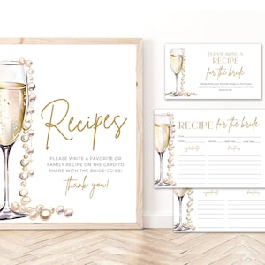 Modèle de carte de recette de douche nuptiale de perles et de prosecco Cartes de recettes de cuisine de perles et de prosecco, décoration de douche nuptiale de perles et de prosecco PP2