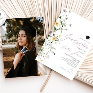 Wildflower Graduation Invitation Template Class 2025 Photo Wildflower Graduation Party Invitation Printable High School Graduation Invite W4