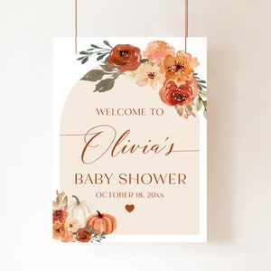 Herbst Baby Shower Poster, Bogen Gebrannt Orange Herbst Kürbis Babyparty Willkommensschild, Kleine Kürbis Babyparty Schild Herbst Babyparty F4