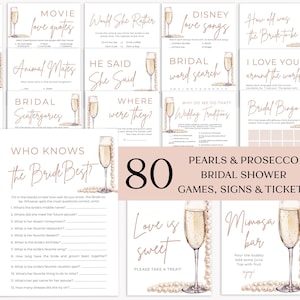 Pearls and Prosecco Bridal Shower Games, Minimalist Pearls & Prosecco Bridal Shower Game Bundle, Printable Bridal Party Games Package PP1