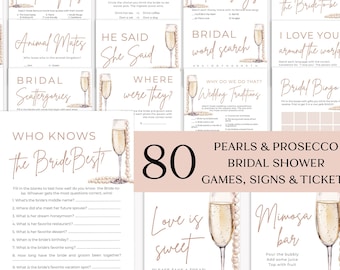 Pearls and Prosecco Bridal Shower Games, Minimalist Pearls & Prosecco Bridal Shower Game Bundle, Printable Bridal Party Games Package PP1