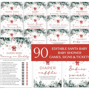 90 Editable Santa Baby Baby Shower Game Bundle, Christmas Baby Clothes Baby Shower Games, Winter Gender Neutral Baby Shower Games Set SBS