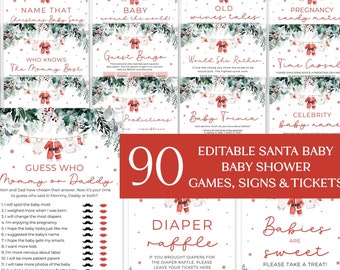 90 Editable Santa Baby Baby Shower Game Bundle, Christmas Baby Clothes Baby Shower Games, Winter Gender Neutral Baby Shower Games Set SBS