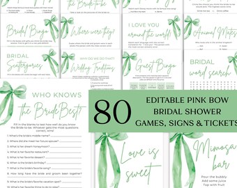 She's Tying the Knot Bridal Shower Games, Green Bow Bridal Shower Game Bundle, Printable Sage Green Ribbon Bow Bridal Party Games Package