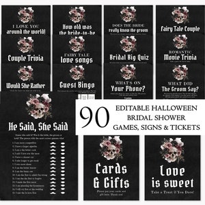 Halloween Bridal Shower Game Bundle, Till Death Do Us Part Bridal Shower Games, Printable Black Gothic Floral Skull Bridal Party Games H3