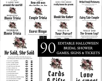 Gothic Halloween Bridal Shower Game Bundle: Skull Floral Design (Printable)